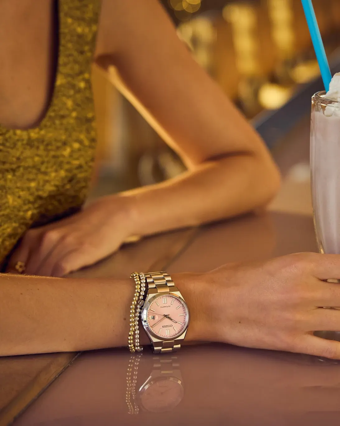 TSUYOSA 37mm Pink Dial Stainless Steel Bracelet NJ0200-50Z | CITIZEN